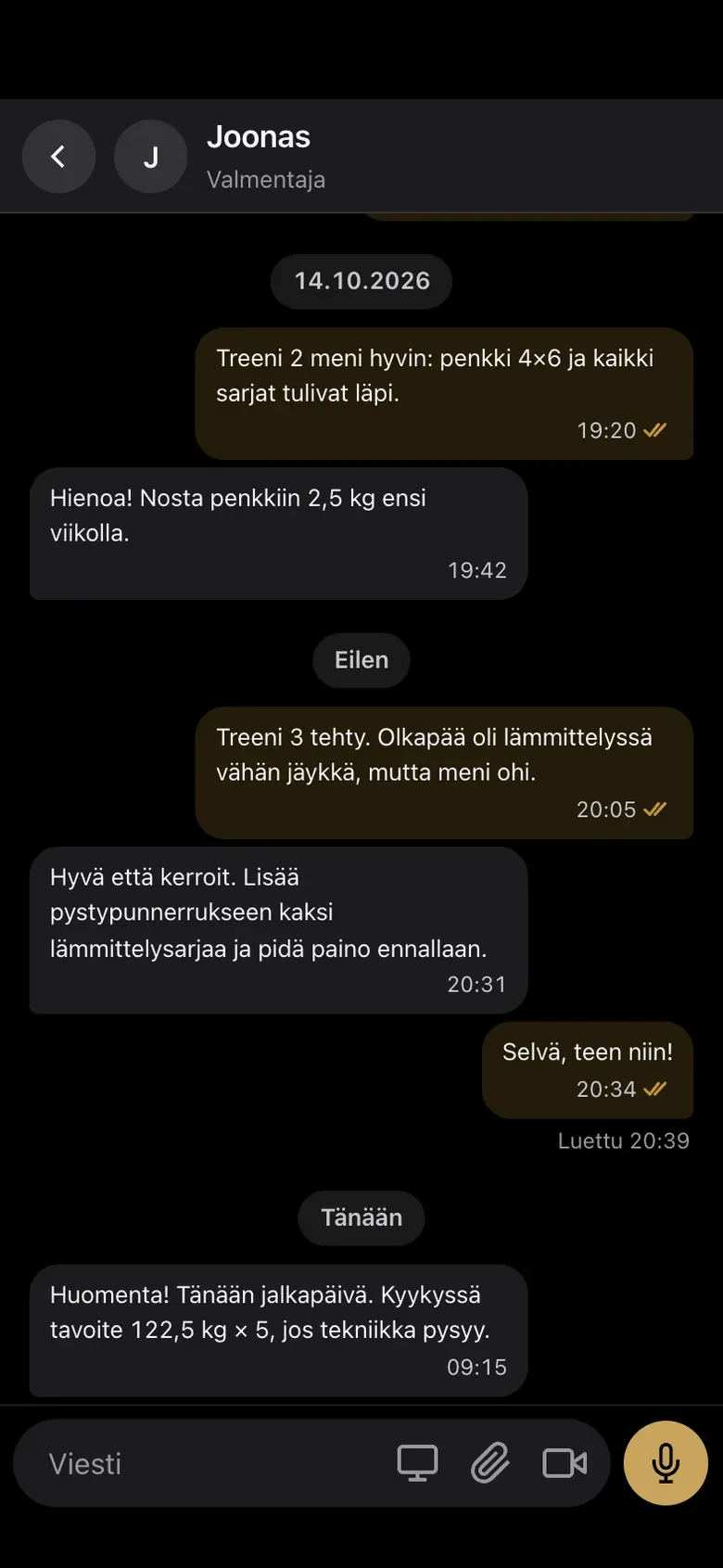 Bodium app messages: a conversation with the coach.